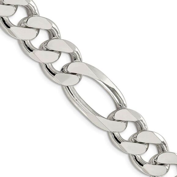Men's 15mm Sterling Silver Solid Figaro Chain Necklace 20 Inch
